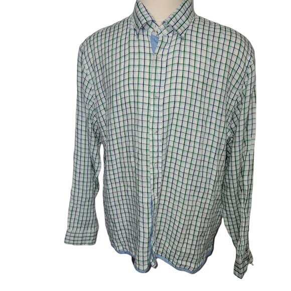 Report Collection Men's shirt XXL Blue Green checkered 100% linen long sleeve - Picture 3 of 11